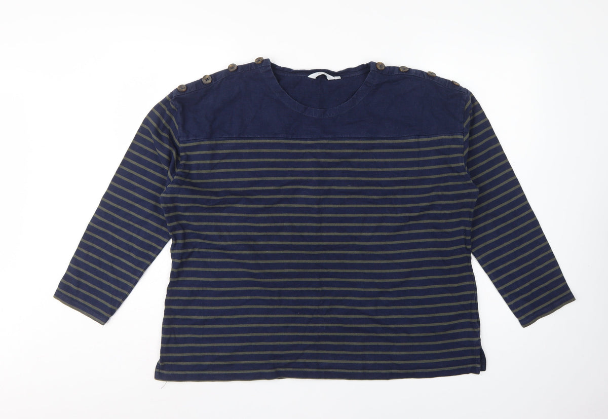 Isle Women’s Blue Green Striped 3/4 Sleeve Button Jersey T-Shirt UK 22