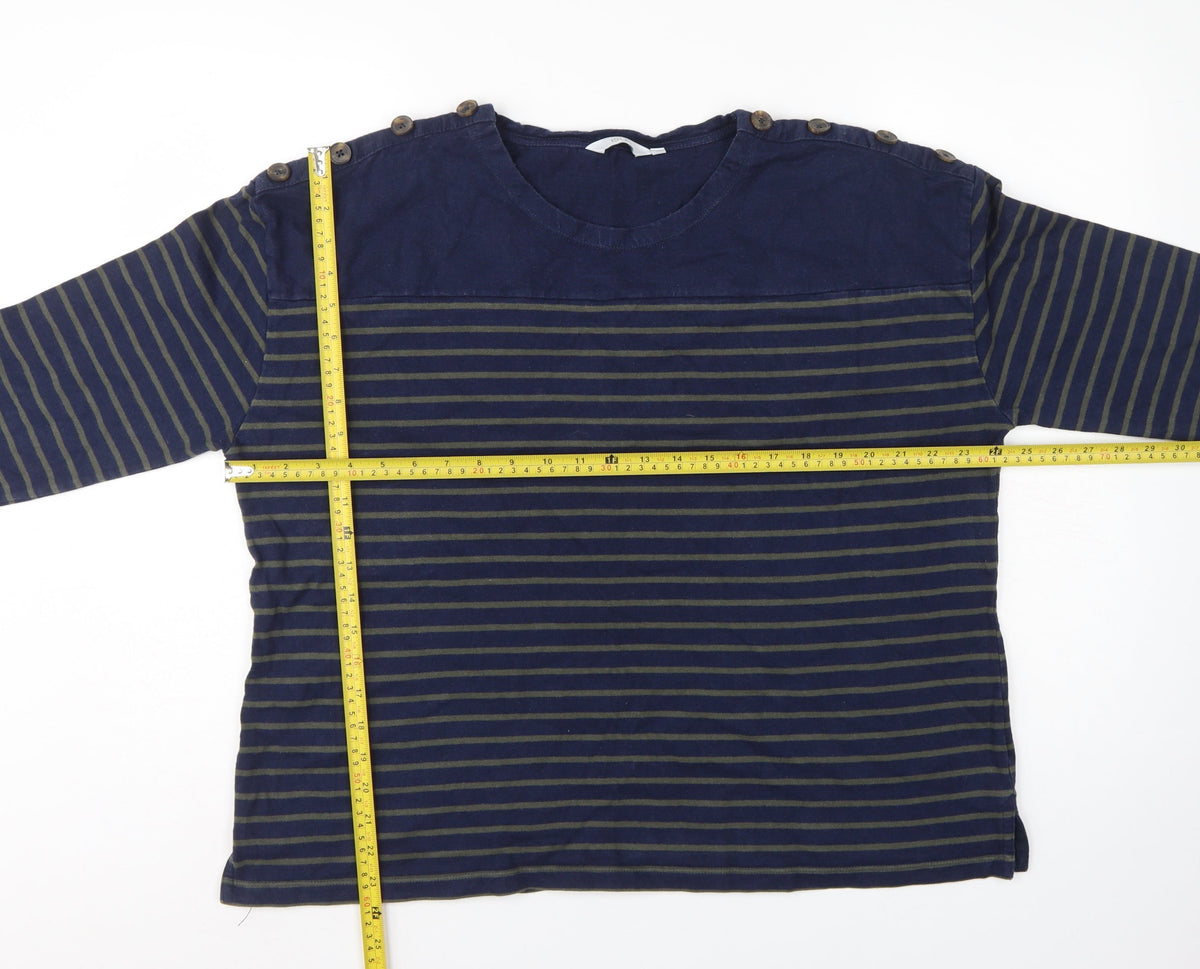Isle Women’s Blue Green Striped 3/4 Sleeve Button Jersey T-Shirt UK 22