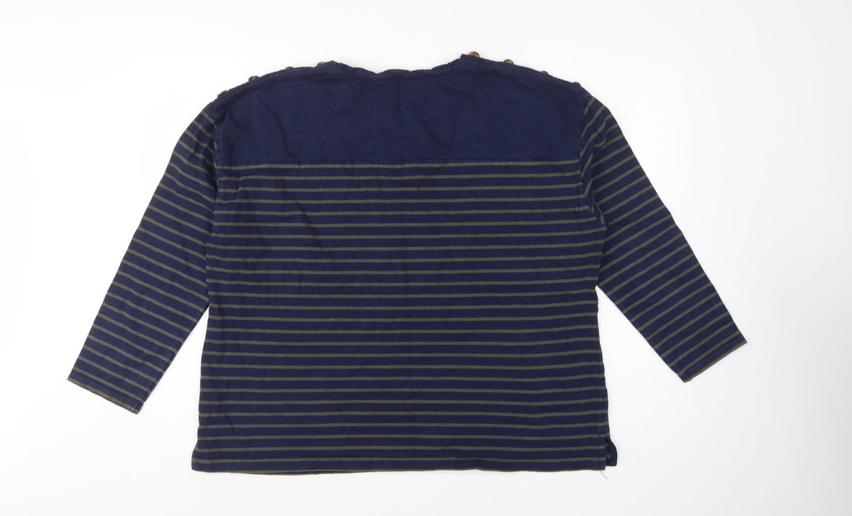 Isle Women’s Blue Green Striped 3/4 Sleeve Button Jersey T-Shirt UK 22