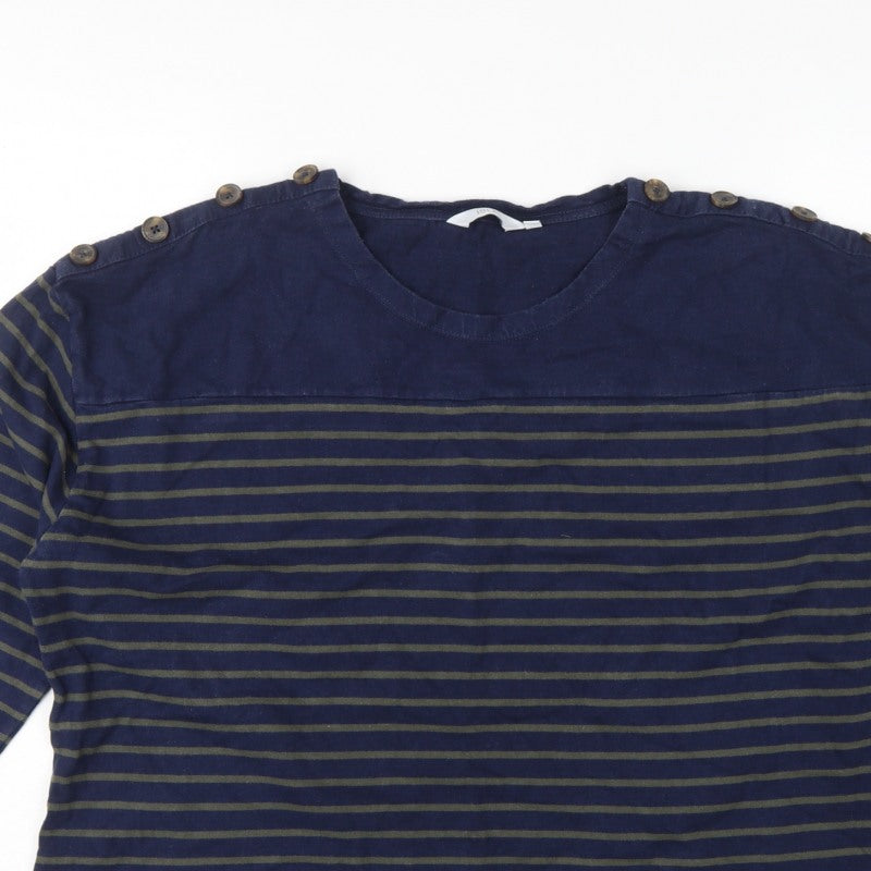 Isle Women’s Blue Green Striped 3/4 Sleeve Button Jersey T-Shirt UK 22