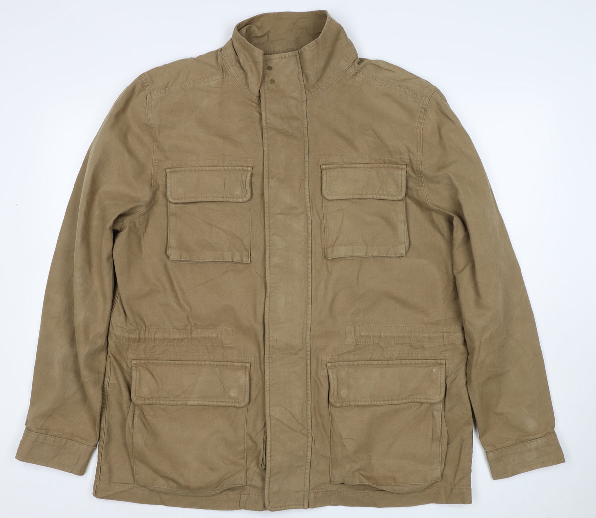 M&S Men’s Beige XL Military Field Jacket Cotton Multi Pocket
