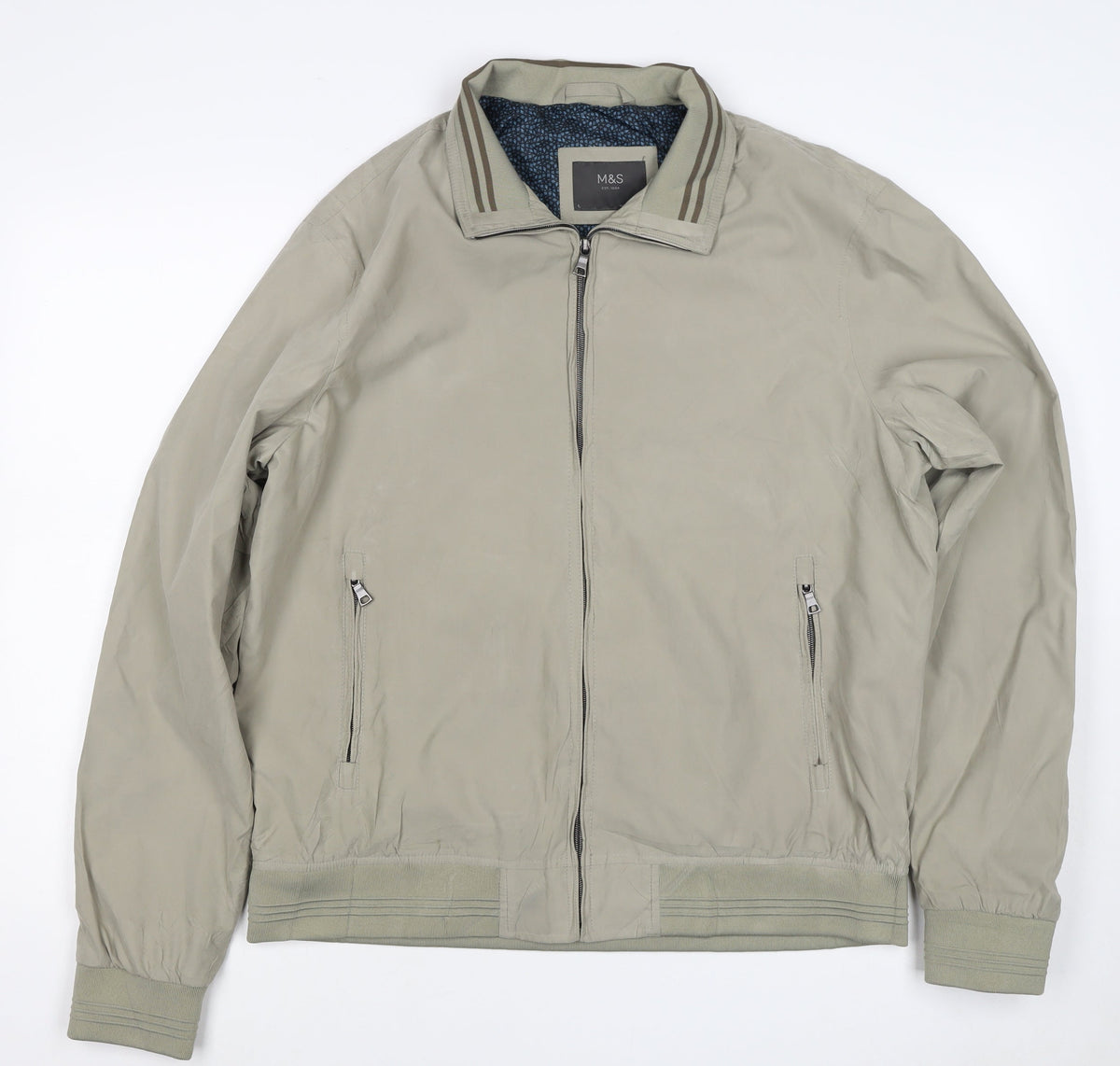 Marks & Spencer Men's Beige XL Bomber Jacket Zip Pockets