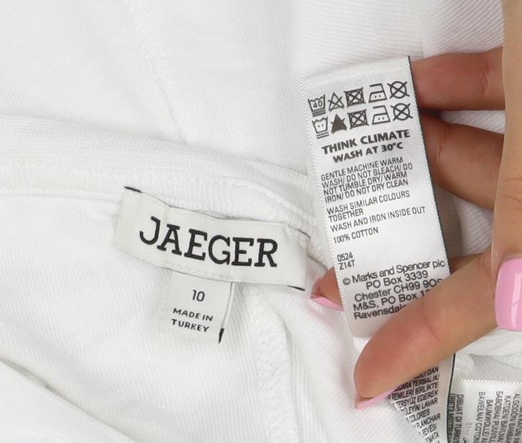 Jaeger Women’s White Size 10 Basic Cotton Raglan Long Sleeve T-Shirt
