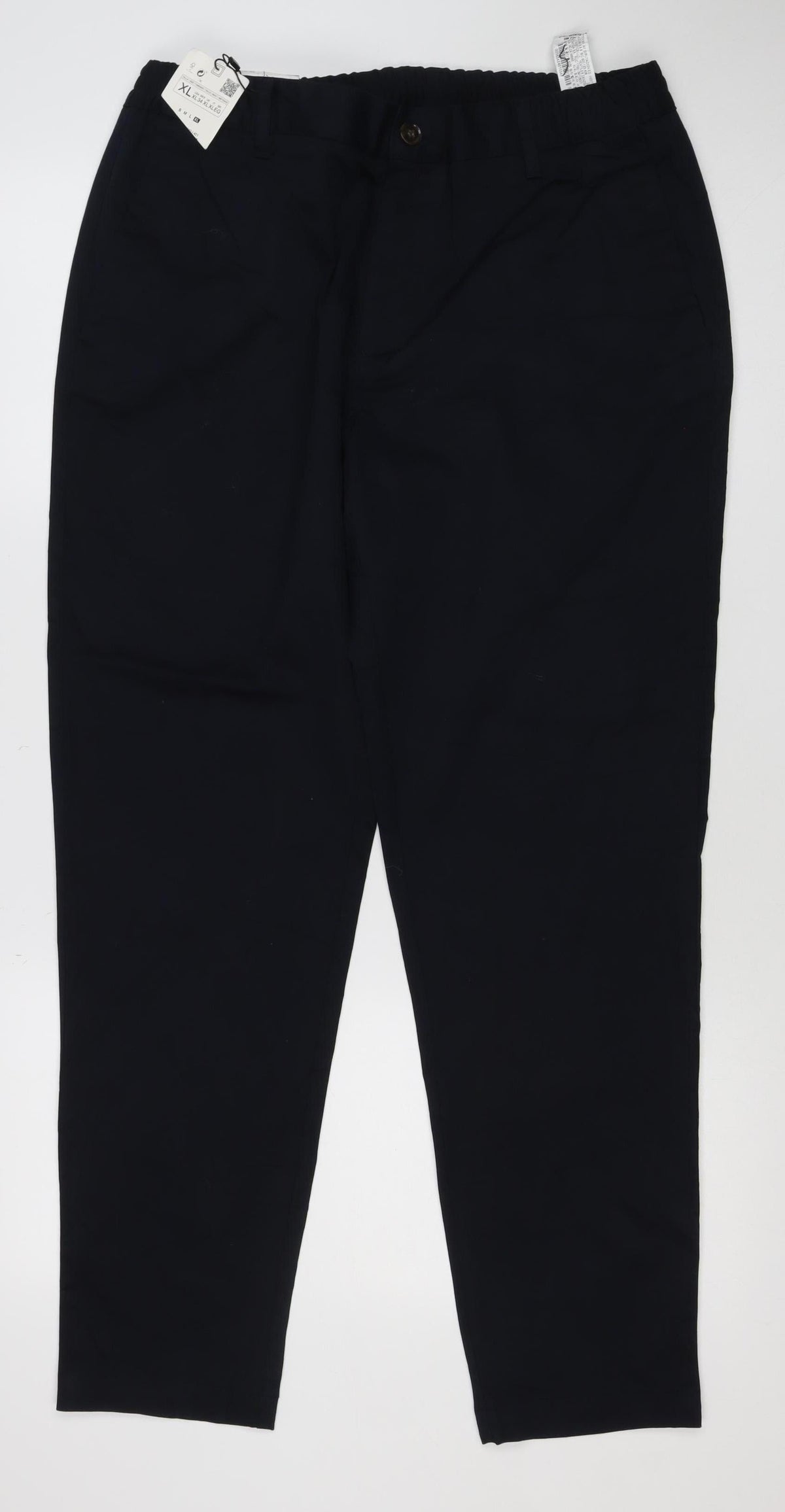 Zara Men Black XL Slim Fit Stretch Trousers Elastic Waist