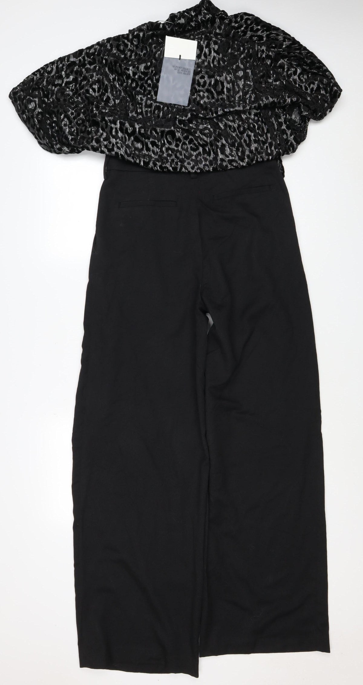 Zara Women Black Silver Leopard Wide Leg Jumpsuit Size S UK 8 NWT