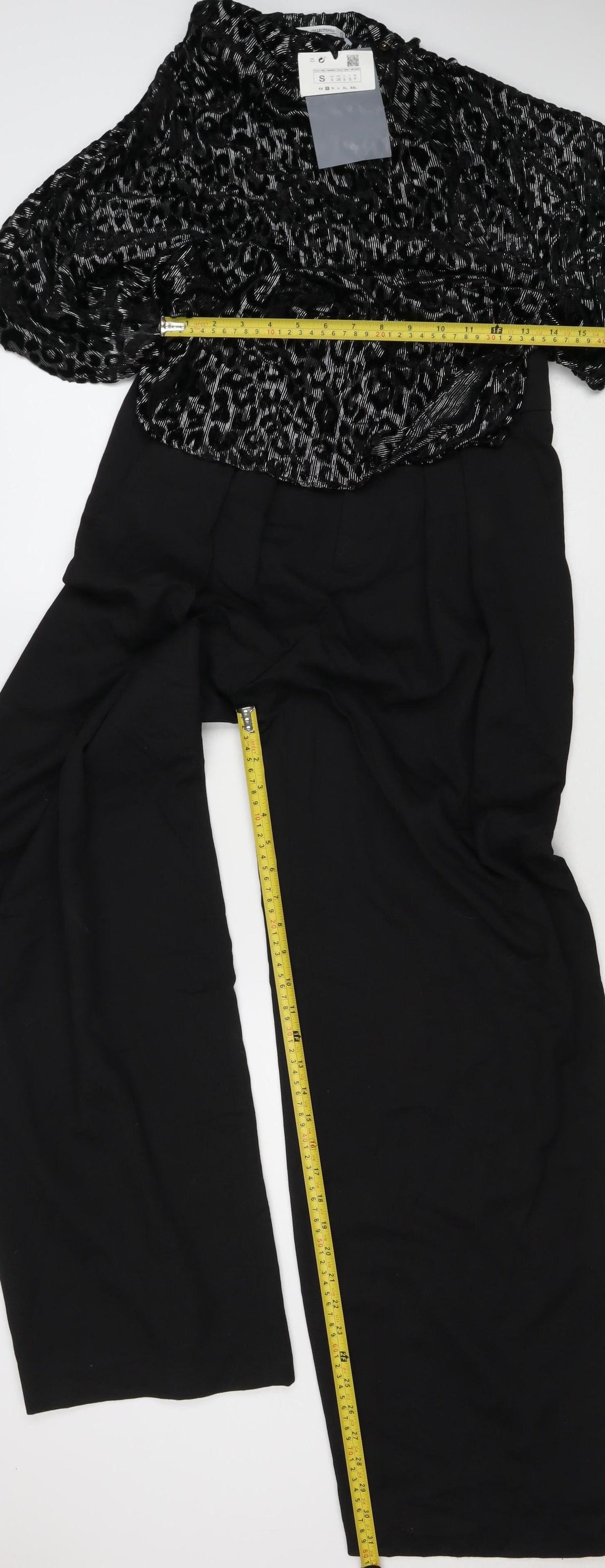 Zara Women Black Silver Leopard Wide Leg Jumpsuit Size S UK 8 NWT