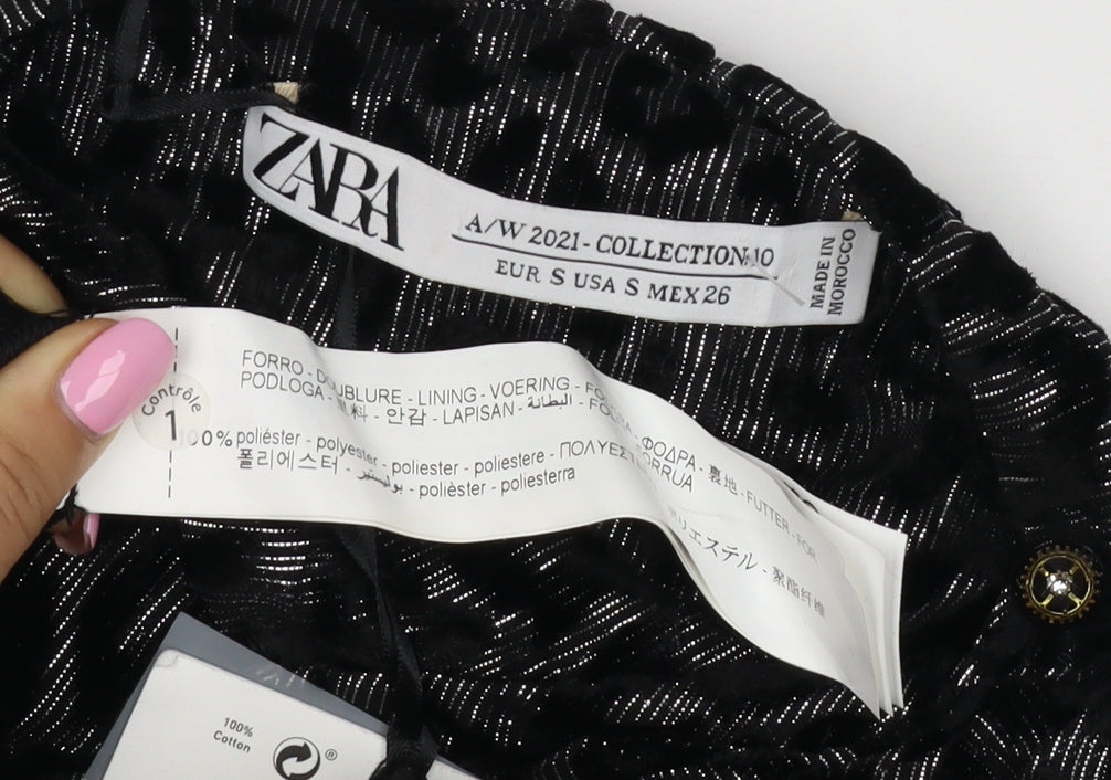 Zara Women Black Silver Leopard Wide Leg Jumpsuit Size S UK 8 NWT