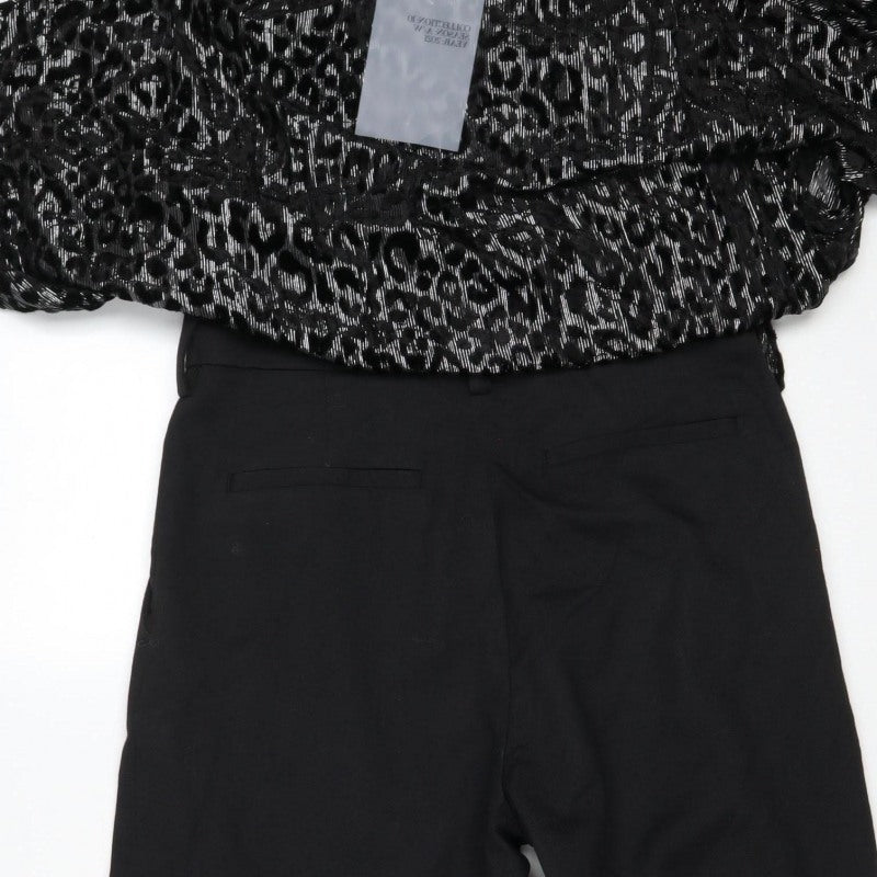 Zara Women Black Silver Leopard Wide Leg Jumpsuit Size S UK 8 NWT