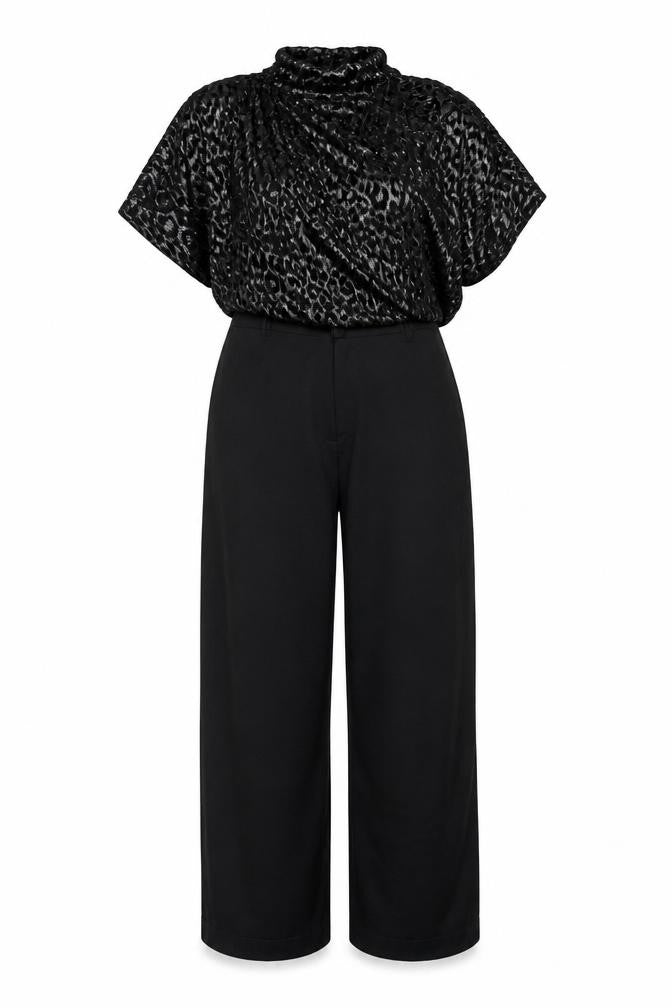 Zara Women Black Silver Leopard Wide Leg Jumpsuit Size S UK 8 NWT