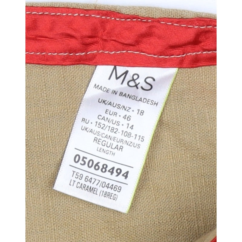 Marks and Spencer Women’s Beige Linen Blend Trousers UK 18 Regular