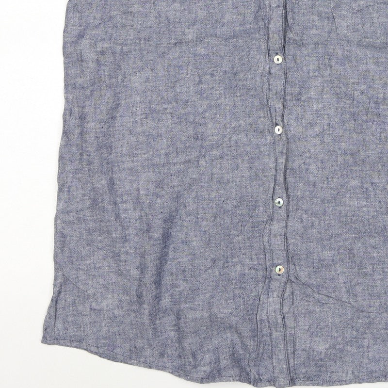 Bonmarche Women’s Blue Size 14 Linen Blend Sleeveless Button-Up Shirt
