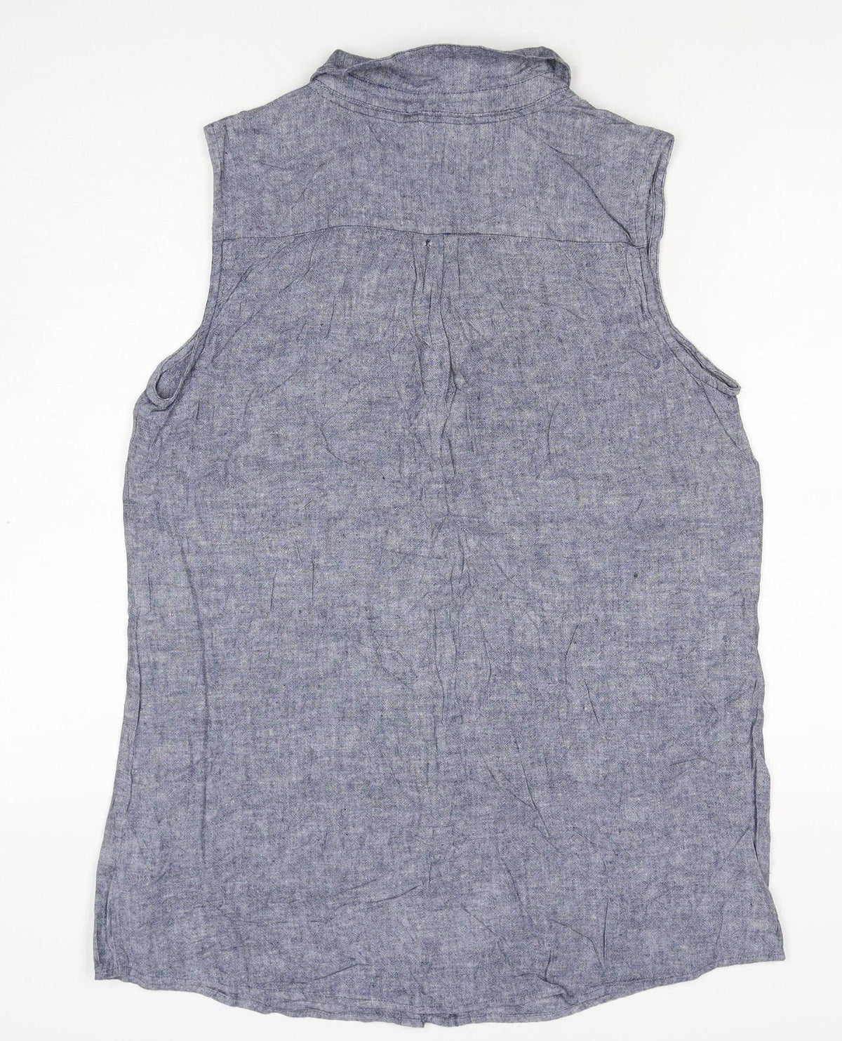 Bonmarche Women’s Blue Size 14 Linen Blend Sleeveless Button-Up Shirt