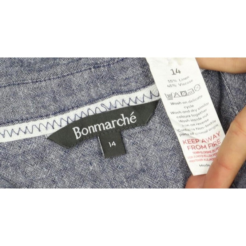 Bonmarche Women’s Blue Size 14 Linen Blend Sleeveless Button-Up Shirt