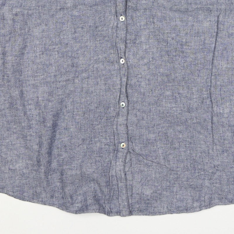 Bonmarche Women’s Blue Size 14 Linen Blend Sleeveless Button-Up Shirt