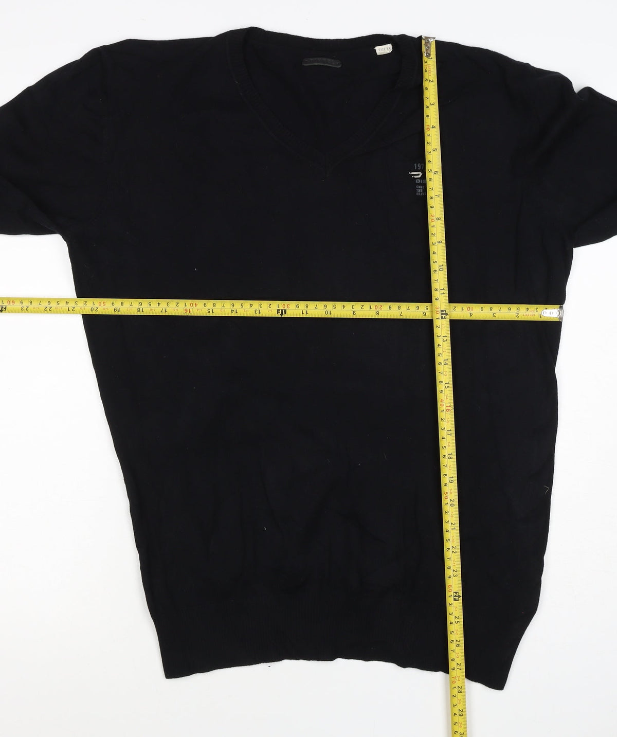 Diesel Men’s Black XL V-Neck Cotton Stretch Logo Jumper