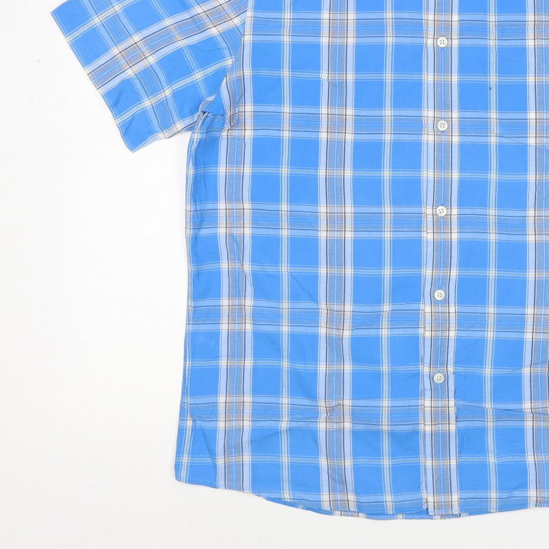 Marks & Spencer Men Blue Plaid Short Sleeve Button-Down Shirt M 38-40