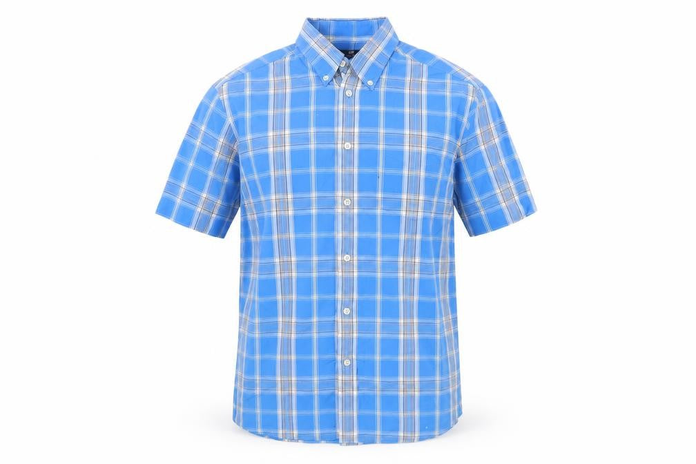 Marks & Spencer Men Blue Plaid Short Sleeve Button-Down Shirt M 38-40