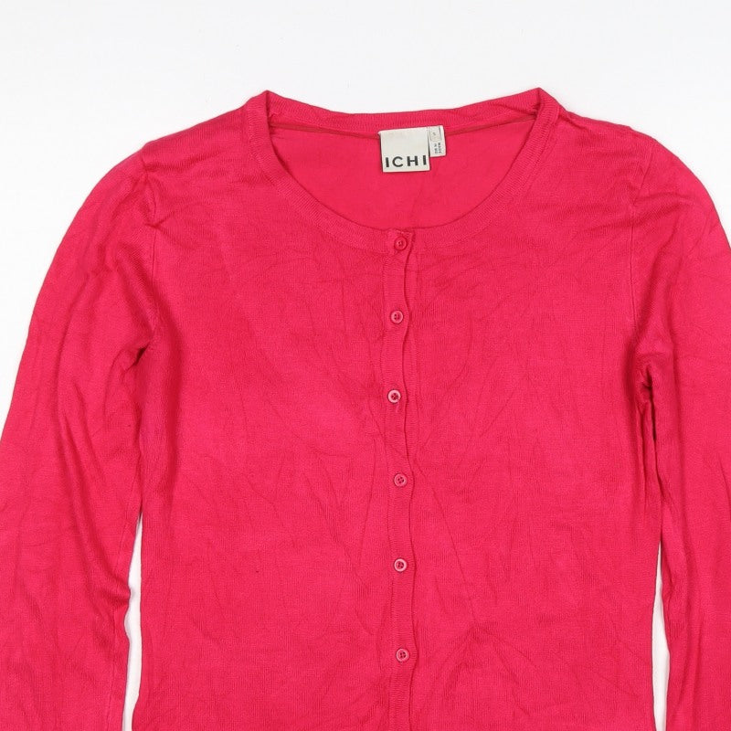 ICHI Women’s Pink Size S Button Front Fine Knit Cardigan