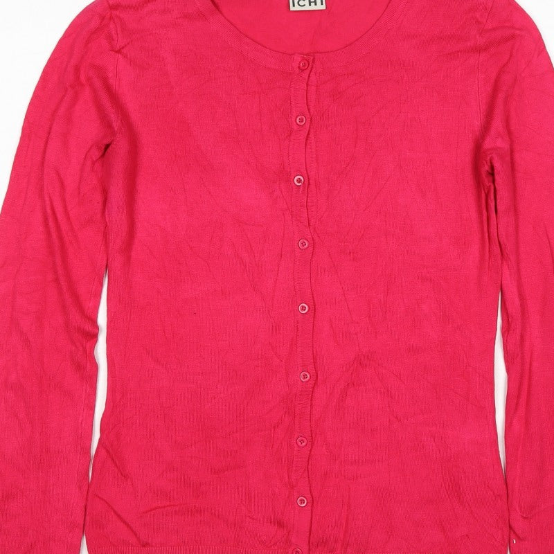 ICHI Women’s Pink Size S Button Front Fine Knit Cardigan