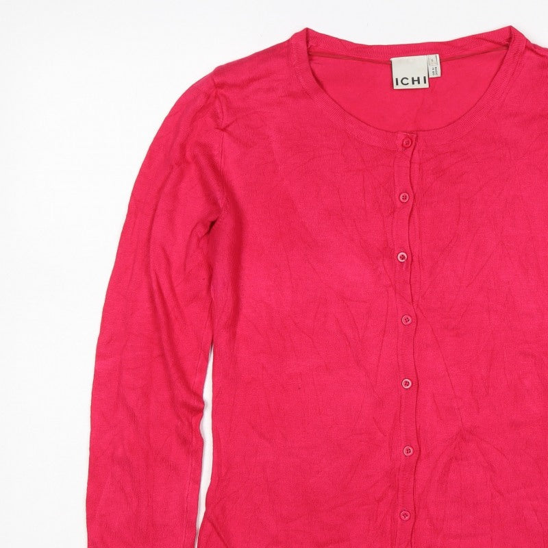 ICHI Women’s Pink Size S Button Front Fine Knit Cardigan