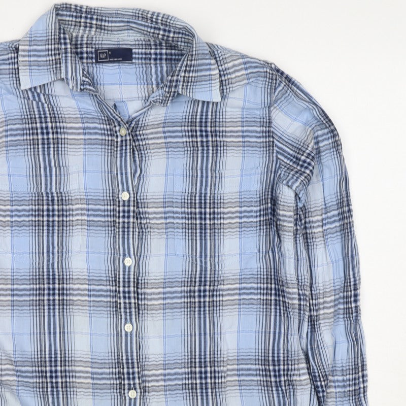 GAP Women’s Blue Plaid Slim Fit Cotton Button-Up Shirt Size S