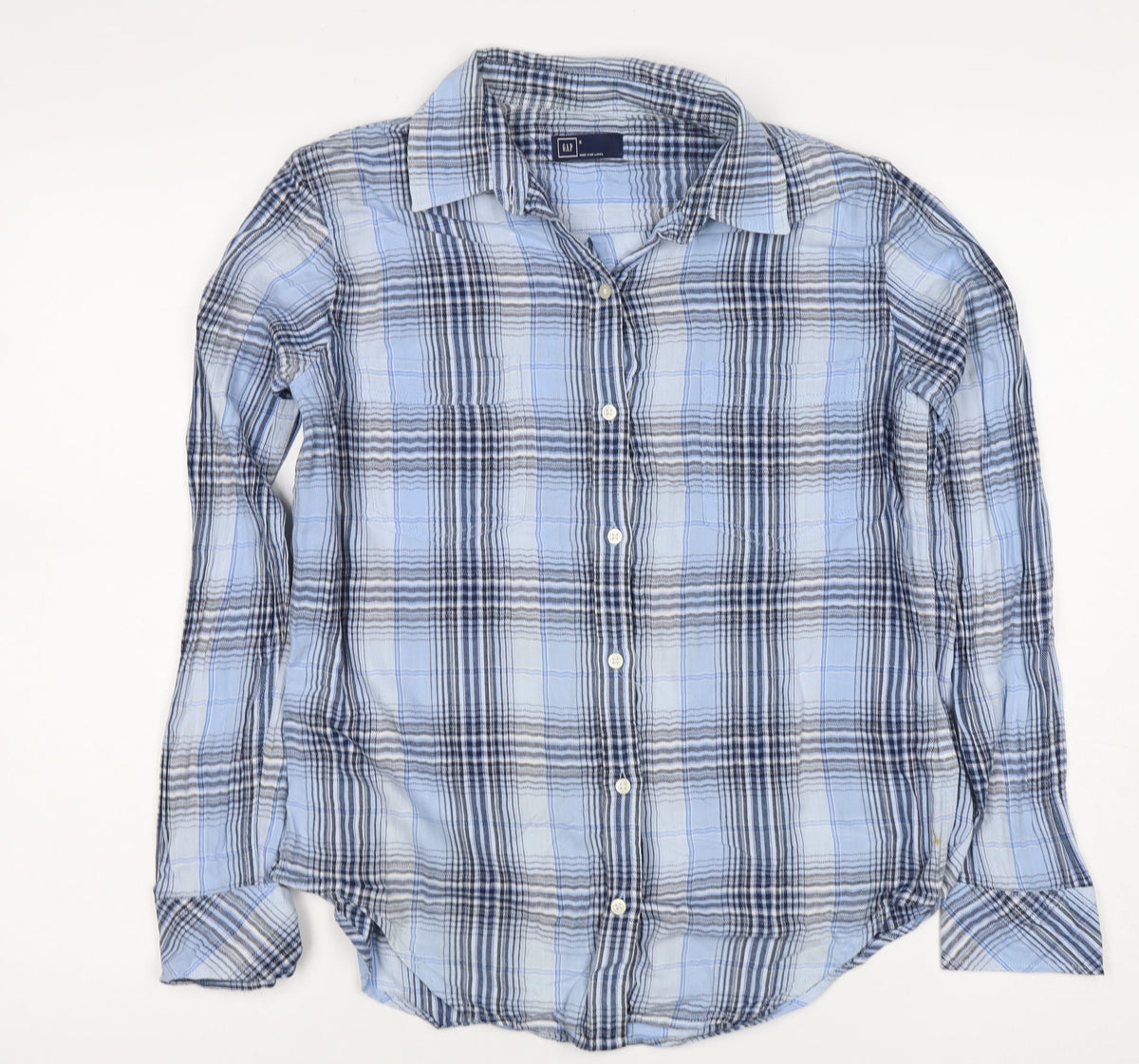 GAP Women’s Blue Plaid Slim Fit Cotton Button-Up Shirt Size S