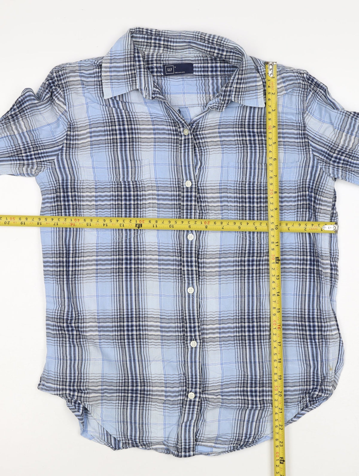 GAP Women’s Blue Plaid Slim Fit Cotton Button-Up Shirt Size S