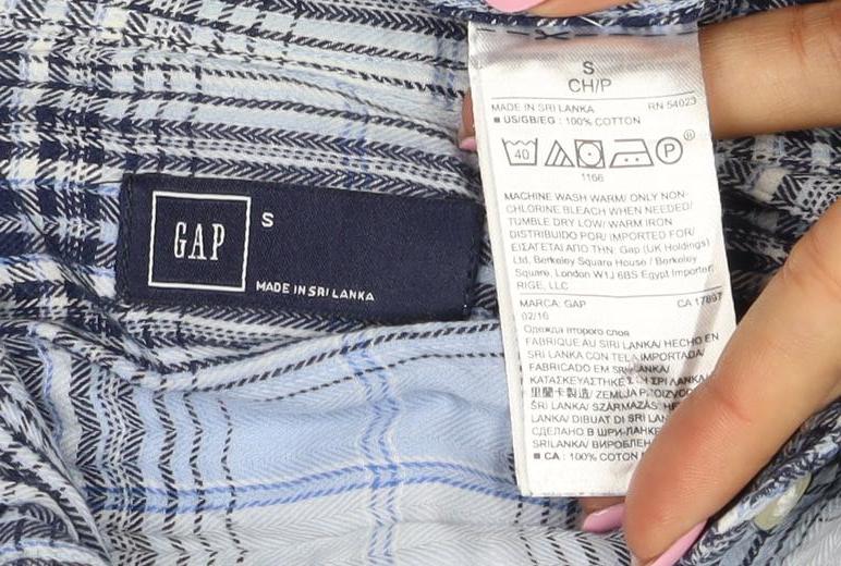 GAP Women’s Blue Plaid Slim Fit Cotton Button-Up Shirt Size S