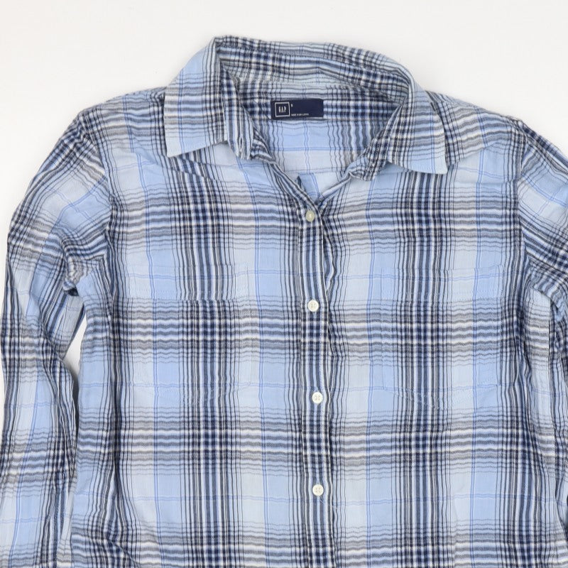 GAP Women’s Blue Plaid Slim Fit Cotton Button-Up Shirt Size S