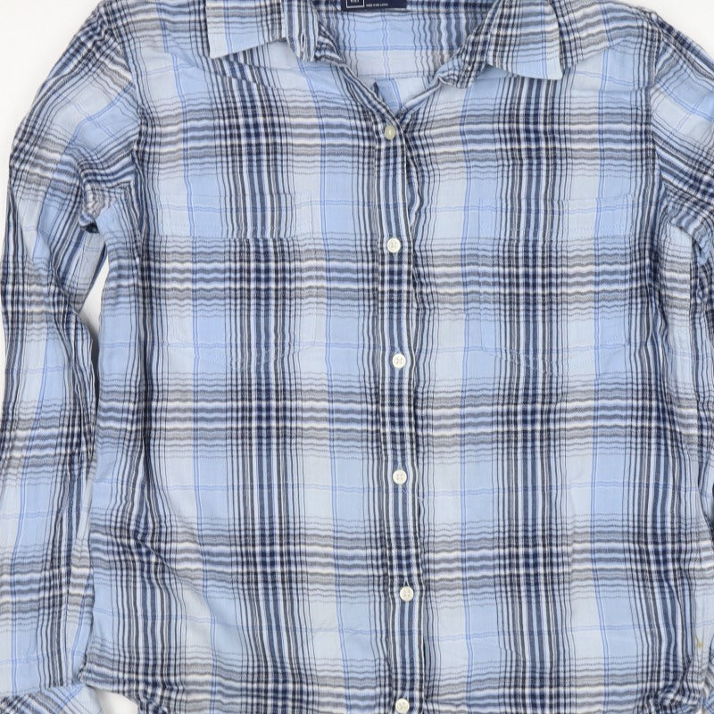 GAP Women’s Blue Plaid Slim Fit Cotton Button-Up Shirt Size S