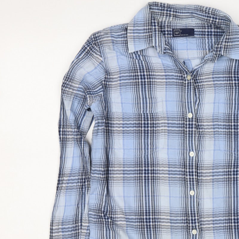 GAP Women’s Blue Plaid Slim Fit Cotton Button-Up Shirt Size S
