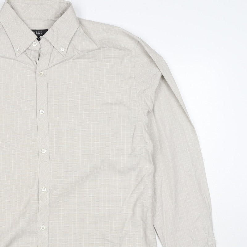 Next Men’s Beige Check Long Sleeve Button-Down Shirt Size L