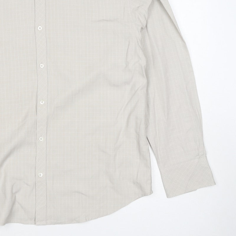 Next Men’s Beige Check Long Sleeve Button-Down Shirt Size L