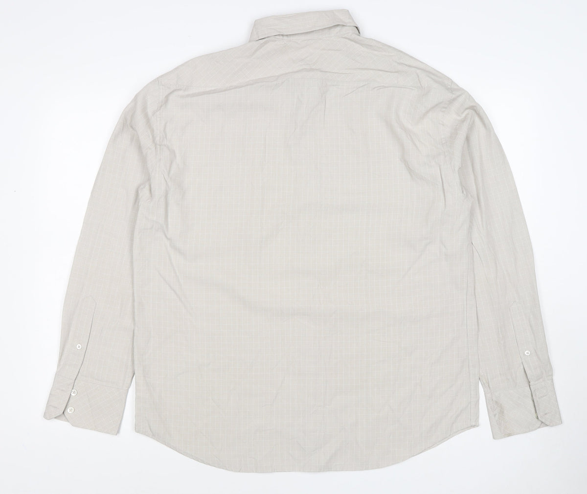 Next Men’s Beige Check Long Sleeve Button-Down Shirt Size L