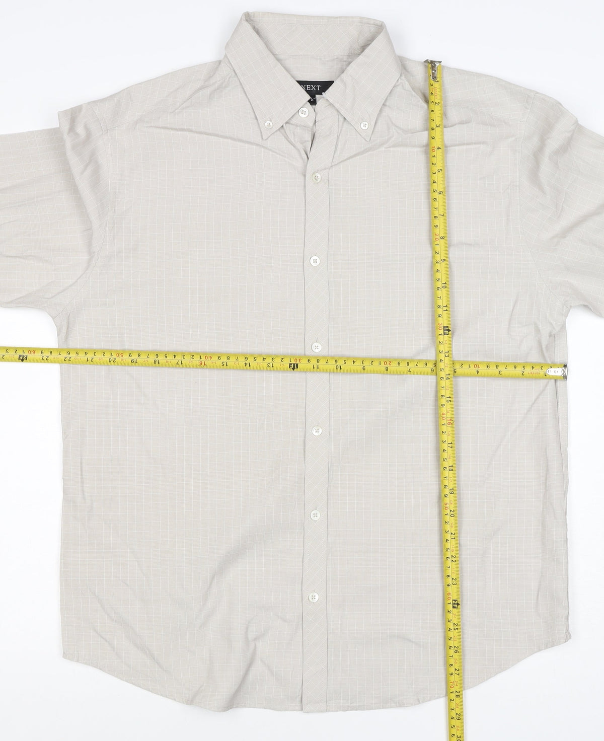 Next Men’s Beige Check Long Sleeve Button-Down Shirt Size L