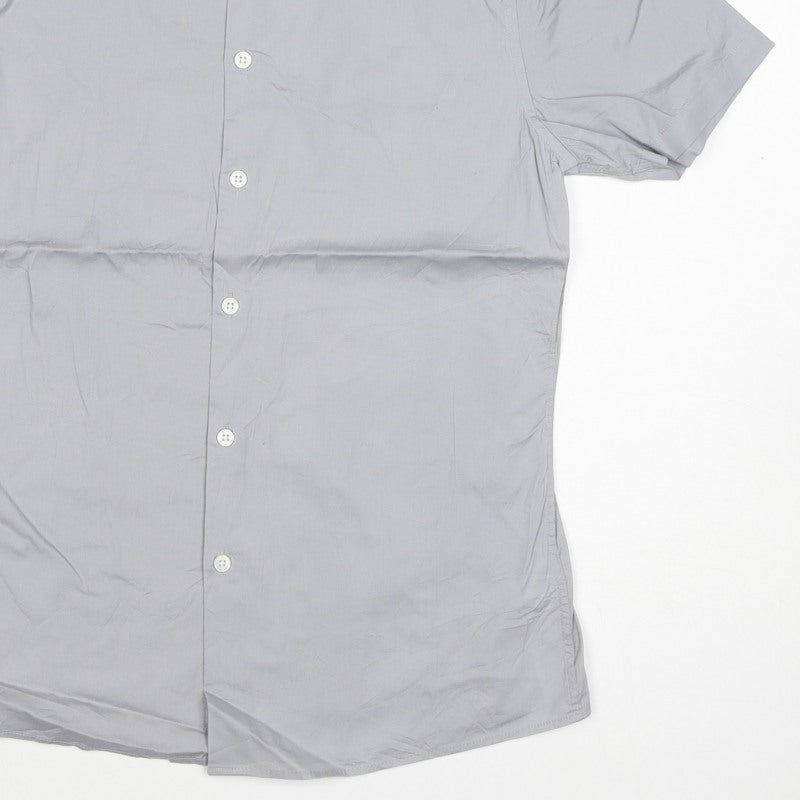 ASOS Men Grey S Short Sleeve Button-Up Stretch Shirt