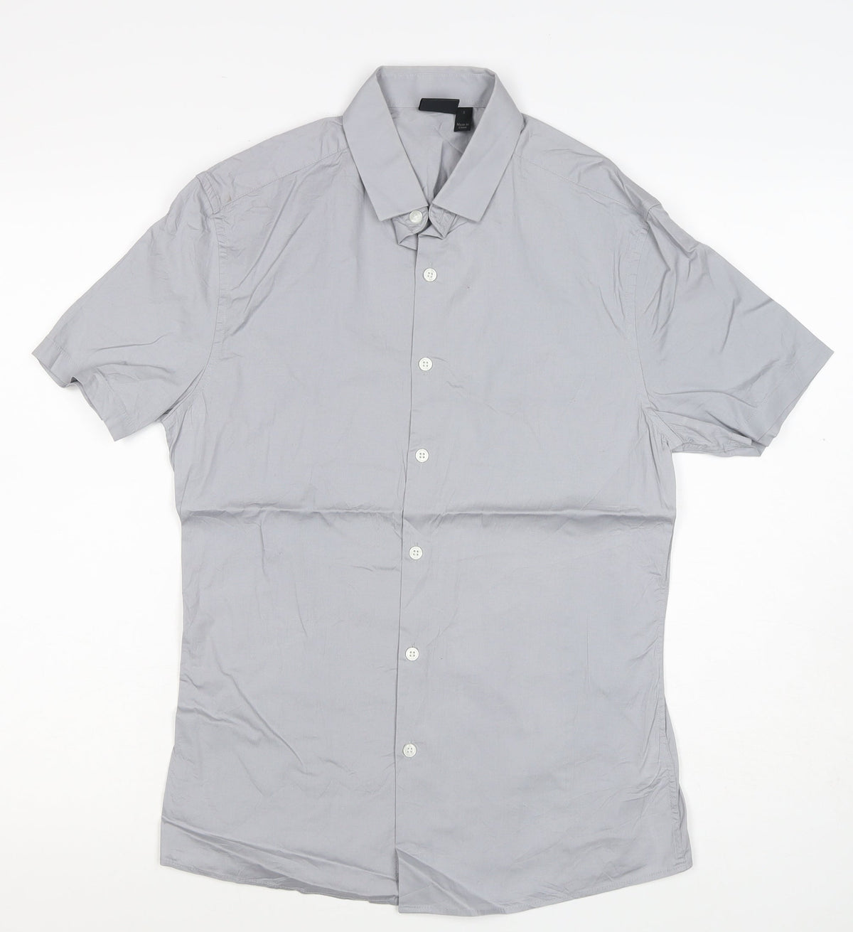 ASOS Men Grey S Short Sleeve Button-Up Stretch Shirt