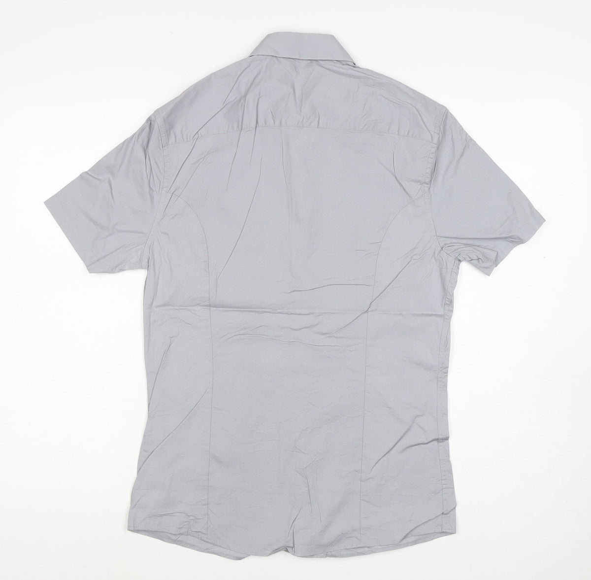ASOS Men Grey S Short Sleeve Button-Up Stretch Shirt