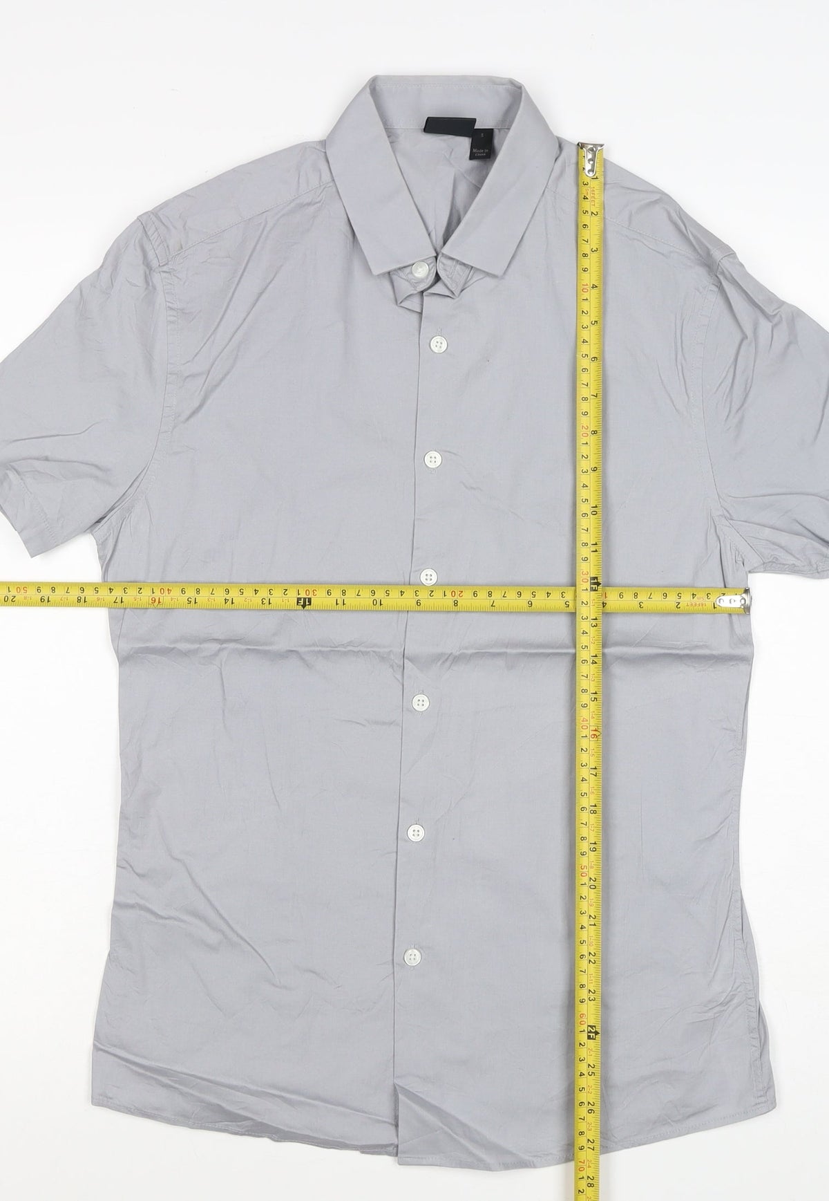 ASOS Men Grey S Short Sleeve Button-Up Stretch Shirt