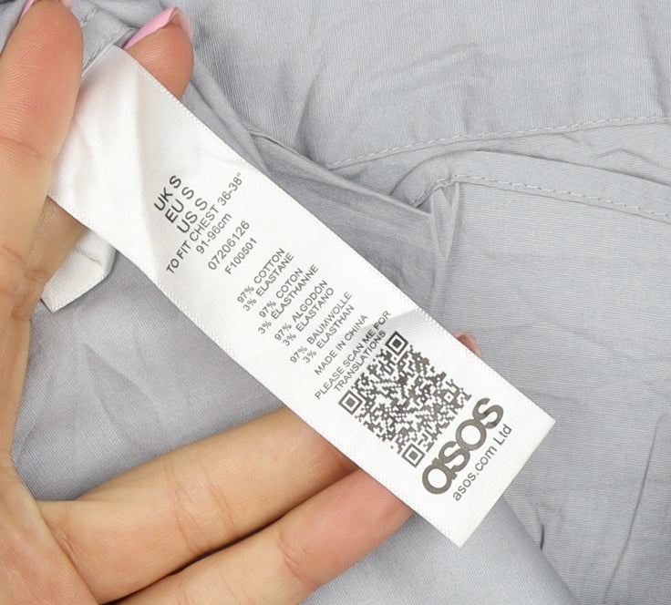 ASOS Men Grey S Short Sleeve Button-Up Stretch Shirt