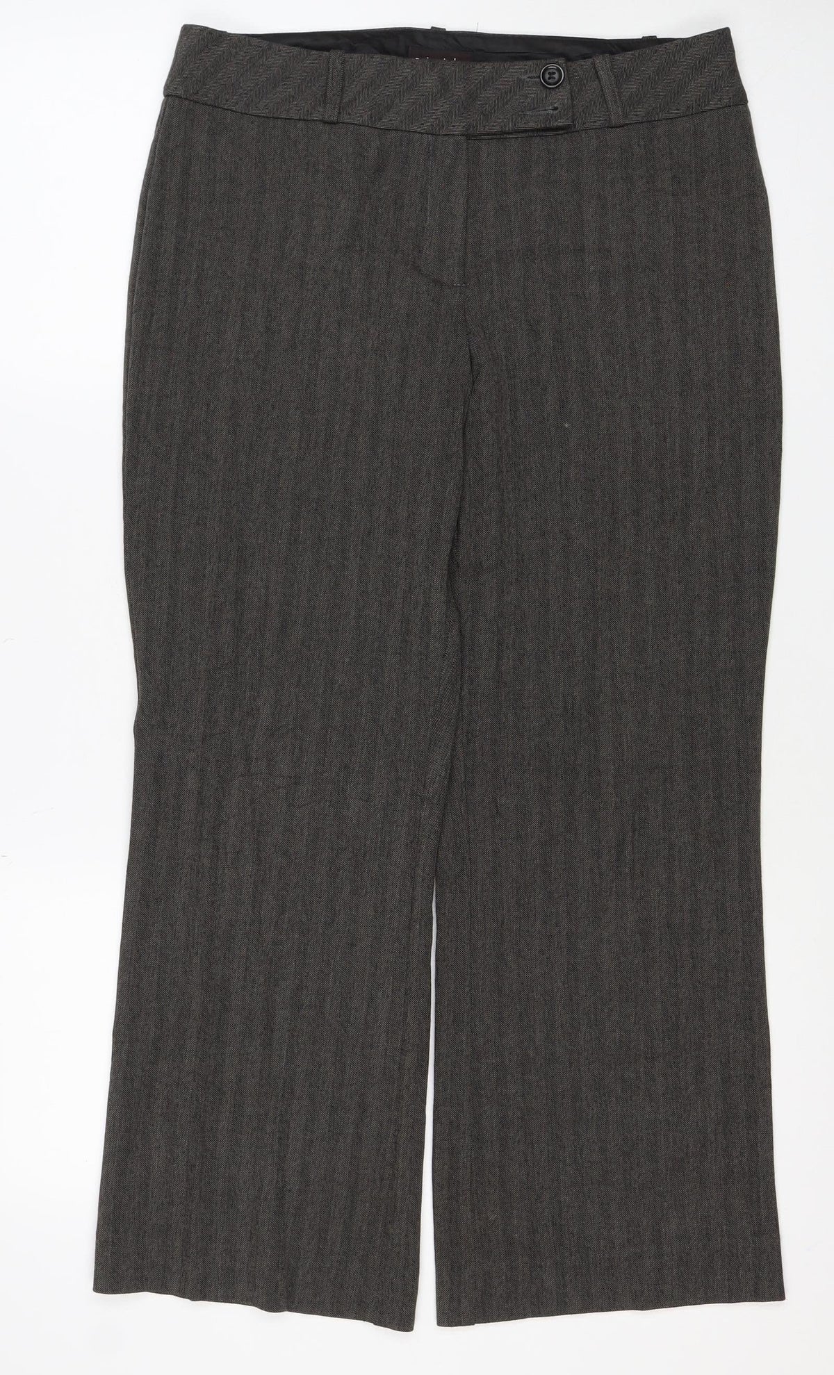 Principles Women Grey Herringbone Dress Trousers UK 12 Straight Leg