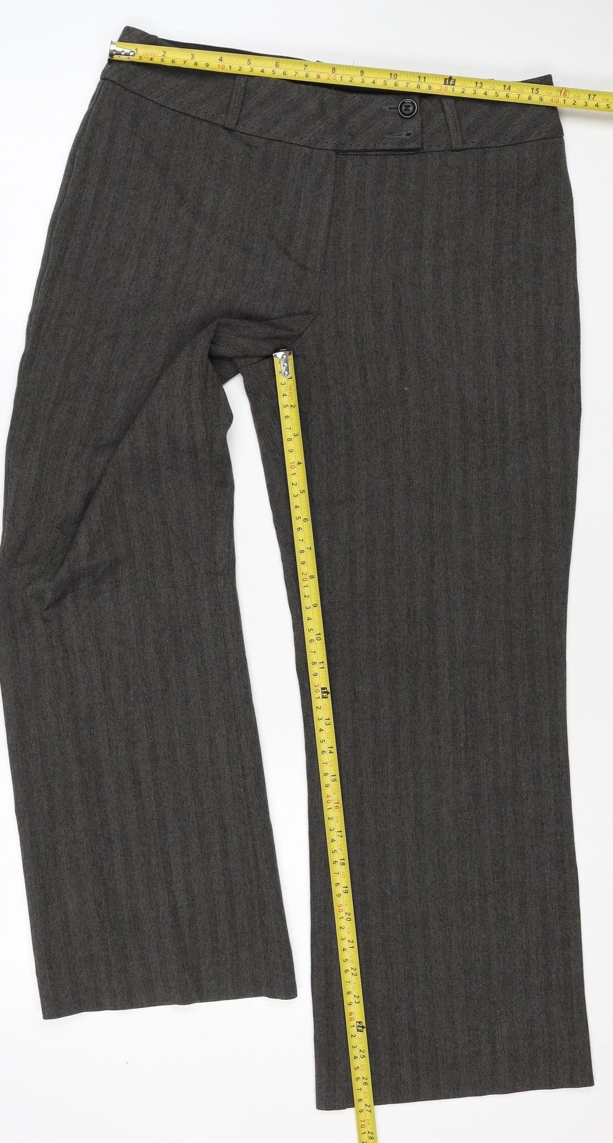 Principles Women Grey Herringbone Dress Trousers UK 12 Straight Leg