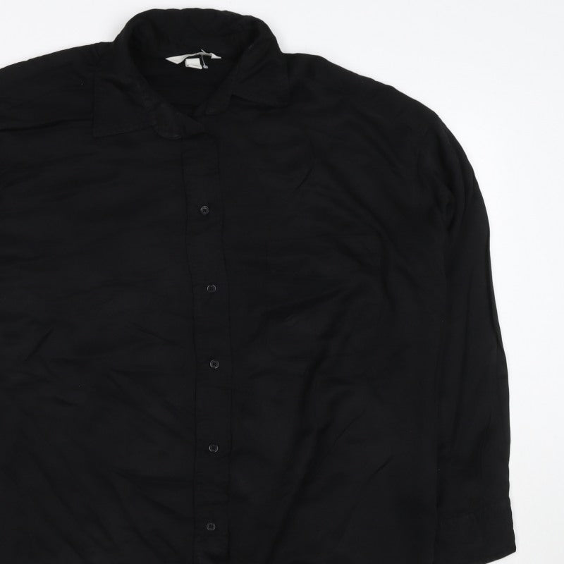 H&M Women Black Size S Viscose Long Sleeve Collared Button-Up Blouse