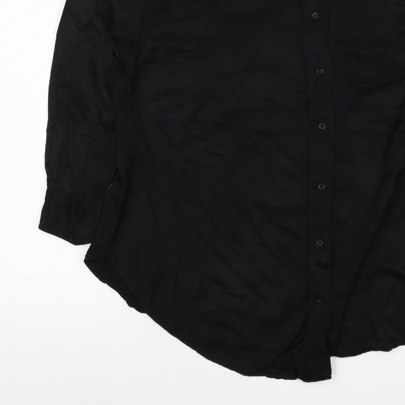 H&M Women Black Size S Viscose Long Sleeve Collared Button-Up Blouse