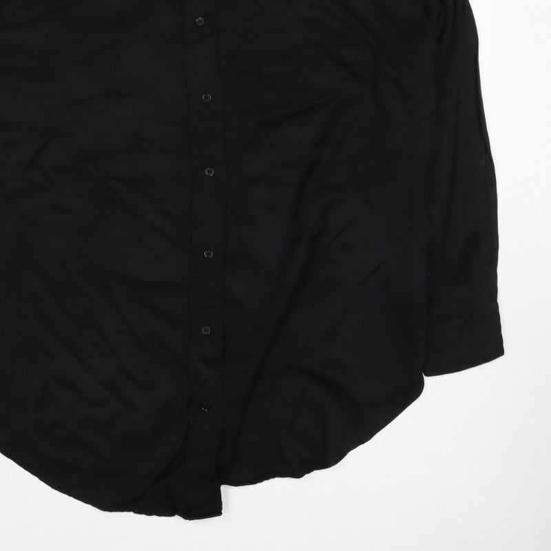 H&M Women Black Size S Viscose Long Sleeve Collared Button-Up Blouse