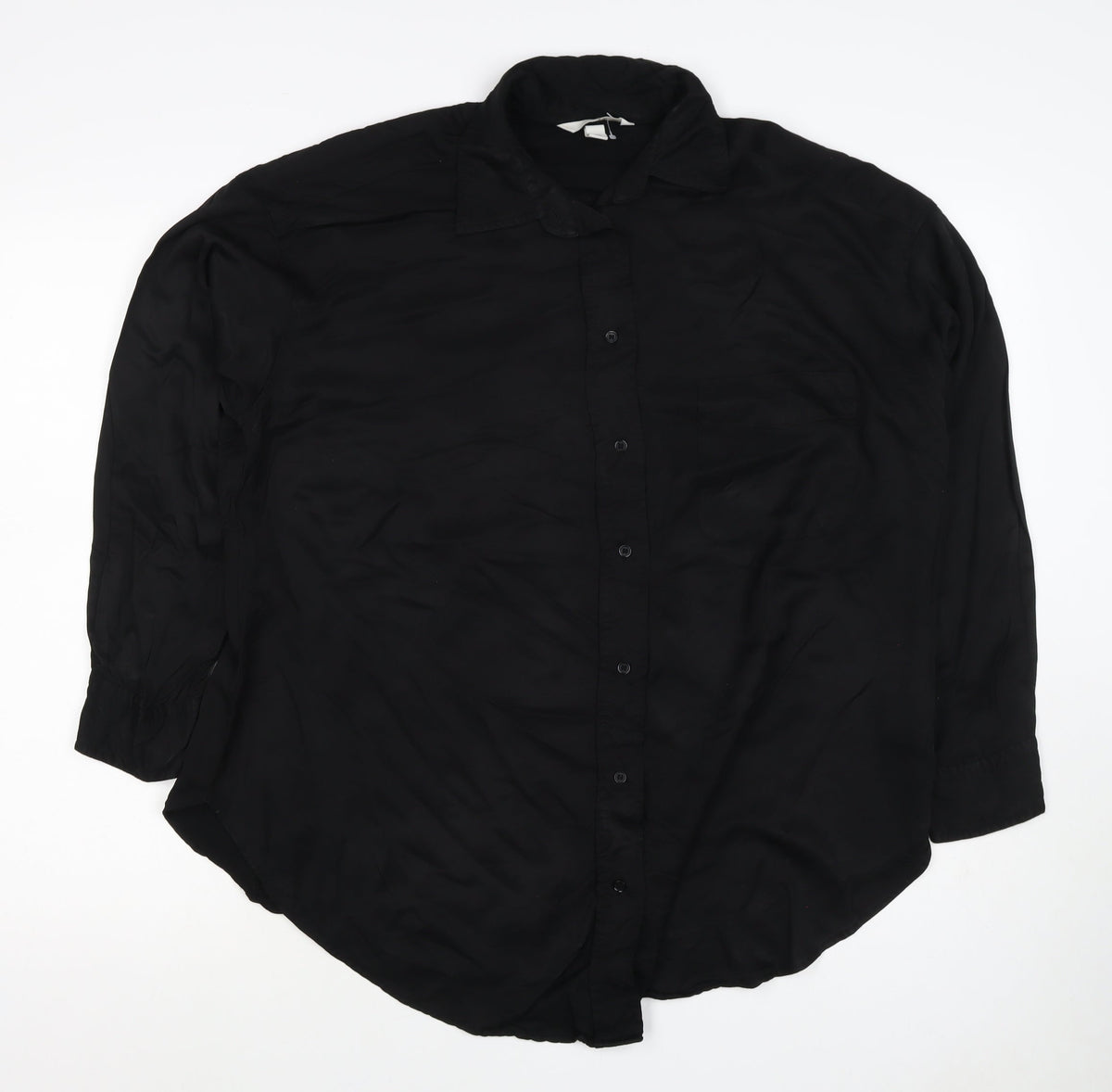 H&M Women Black Size S Viscose Long Sleeve Collared Button-Up Blouse