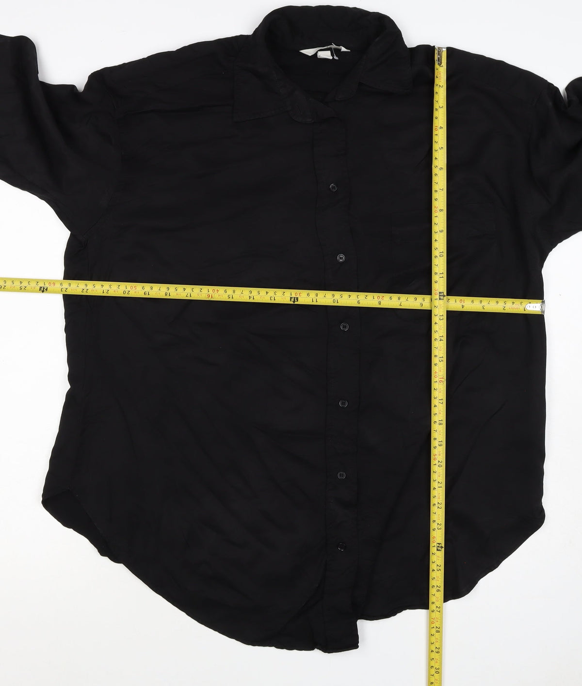 H&M Women Black Size S Viscose Long Sleeve Collared Button-Up Blouse