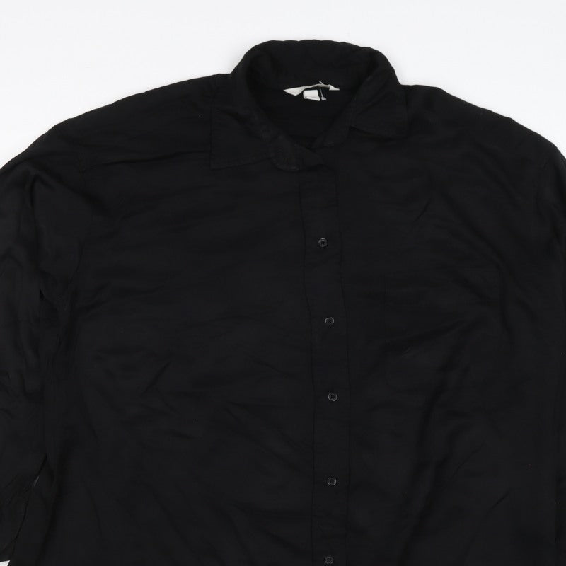 H&M Women Black Size S Viscose Long Sleeve Collared Button-Up Blouse