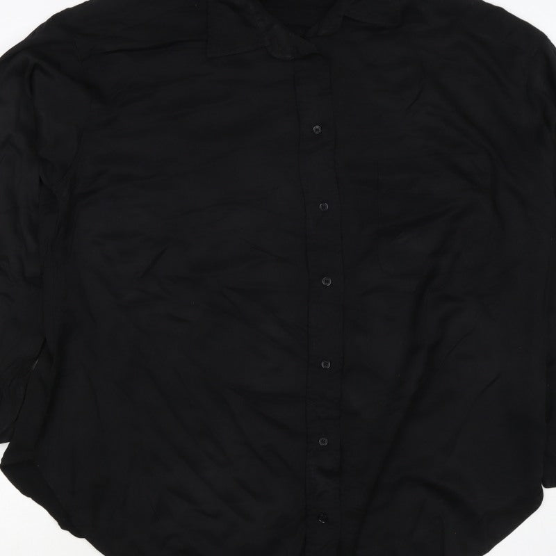 H&M Women Black Size S Viscose Long Sleeve Collared Button-Up Blouse