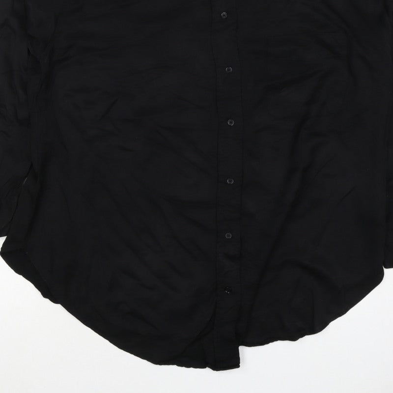 H&M Women Black Size S Viscose Long Sleeve Collared Button-Up Blouse